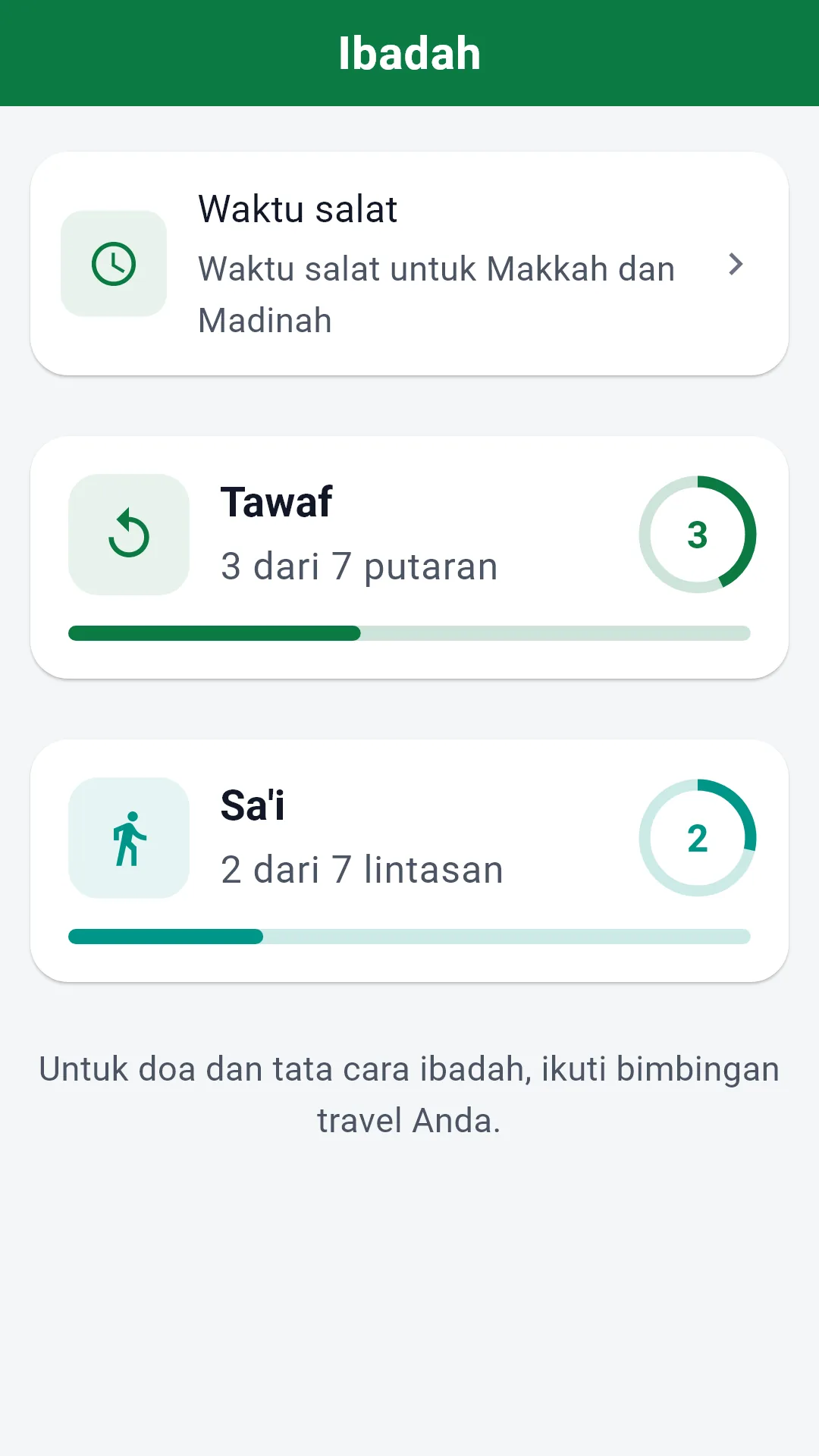Penghitung tawaf dan sa'i di aplikasi jamaah Ziyara.