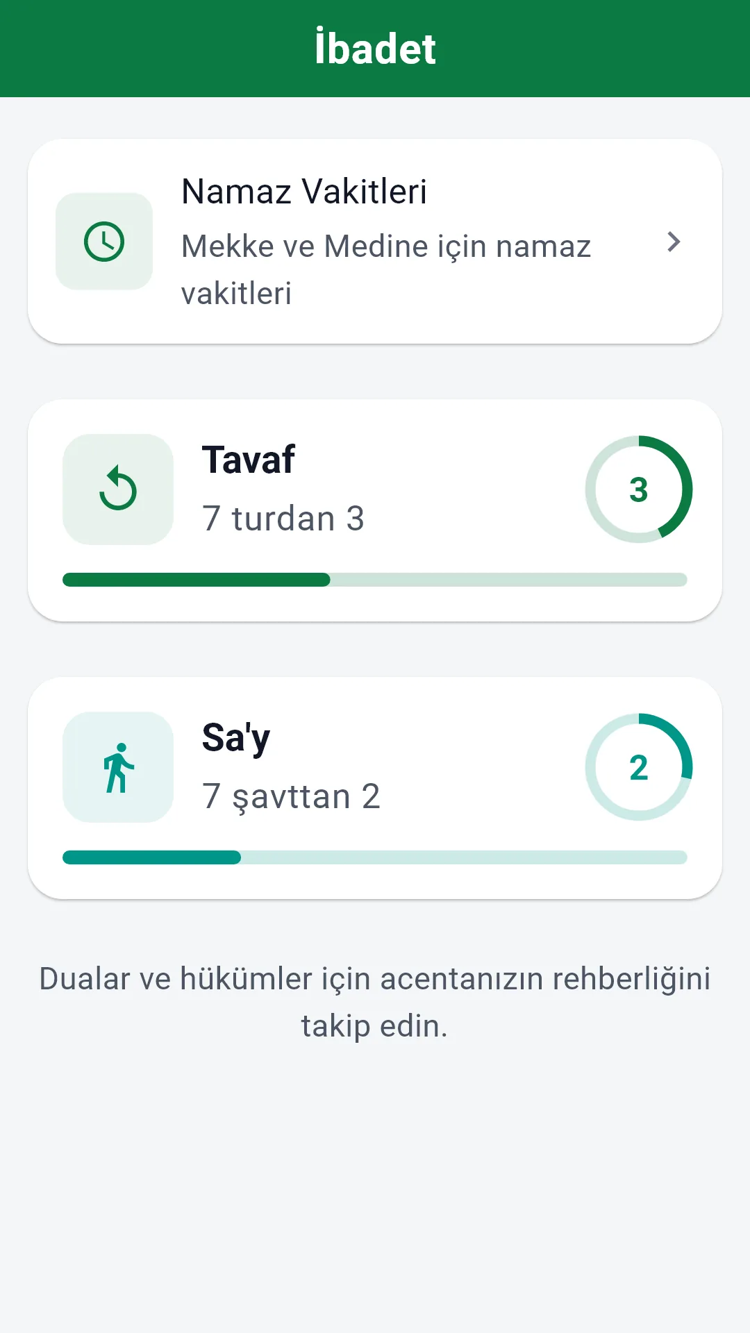 Ziyara yolcu uygulamasında tavaf ve sa'y sayaçları.